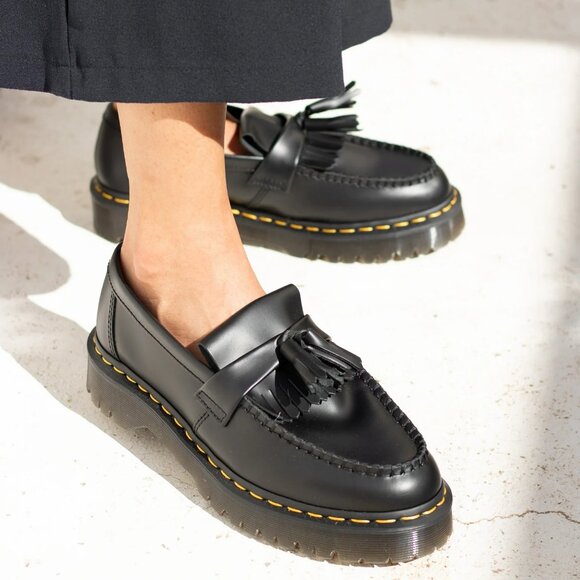 New! Dr. Martens Adrian Bex Smooth Leather Tassel Loafers, Black, UK 4 / US L 6 - Picture 2 of 10